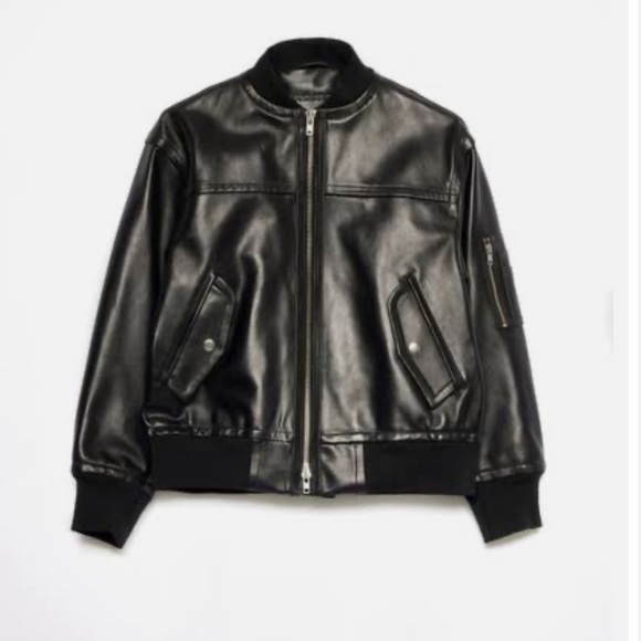 Stand Studio black icon bomber leather lambskin jacket FR 36 US